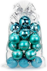 Merkloos 20x Stuks Kunststof Kerstballen Turquoise Mix 6 Cm In Giftbag Kerstbal