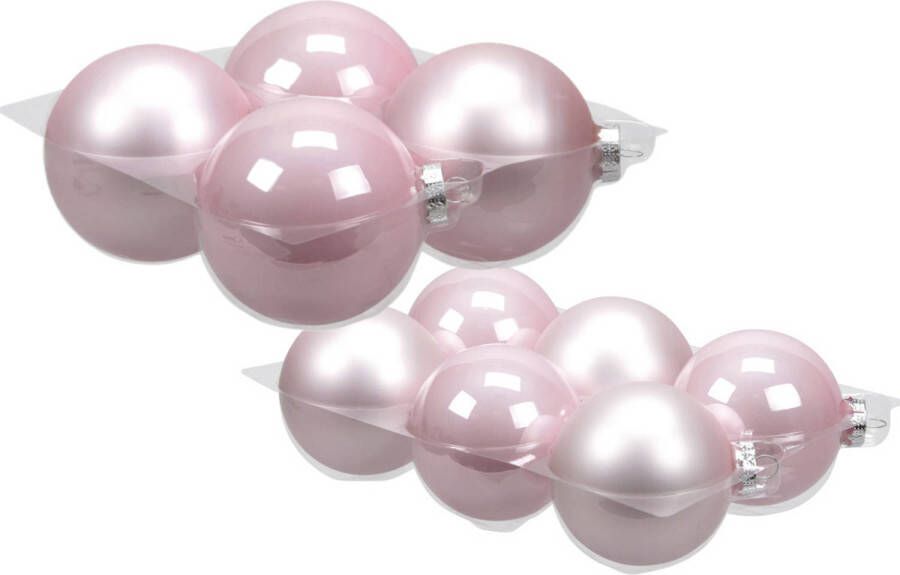 Merkloos 20x stuks roze glazen kerstballen 8 en 10 cm mat glans Kerstbal