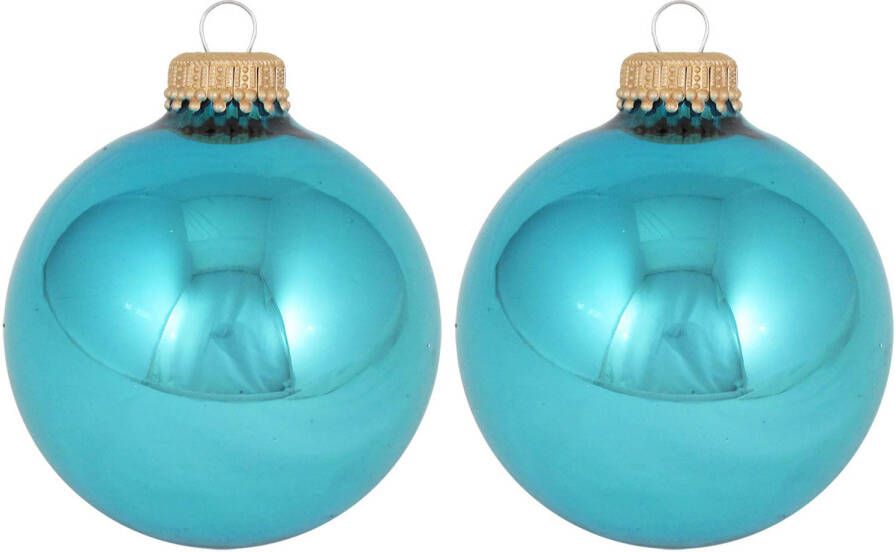 Merkloos 24x Turquoise blauwe glazen kerstballen glans 7 cm kerstboomversiering Kerstbal