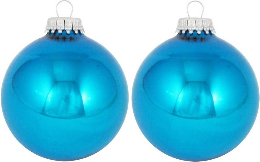 Merkloos 24x Hawaii blauwe glazen kerstballen glans 7 cm kerstboomversiering Kerstbal