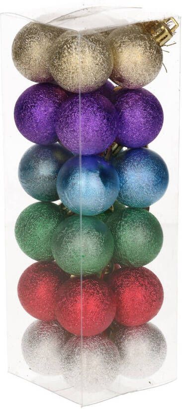 Merkloos 24x Kleine pastel gekleurde kerstballen van kunststof 3 cm Kerstbal