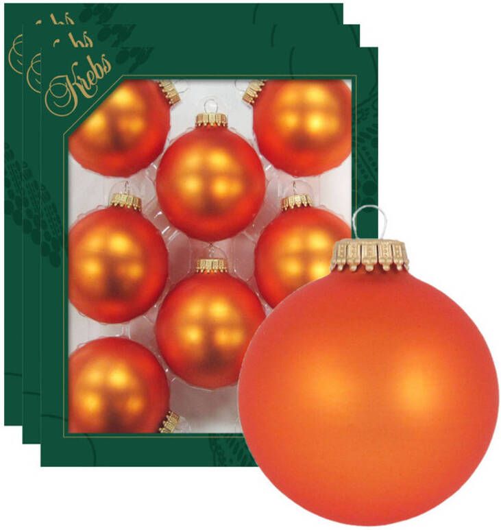Merkloos 24x Oranje matte kerstboomversiering kerstballen van glas 7 cm Kerstbal