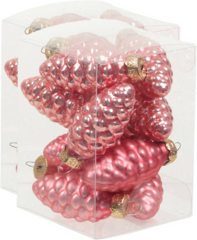 Merkloos 24x stuks glazen dennenappels kersthangers bubblegum roze 6 cm mat glans Kersthangers