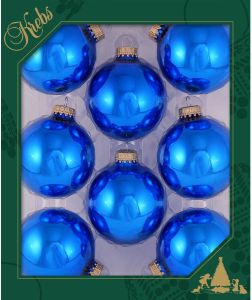 Merkloos 24x stuks glazen kerstballen 7 cm klassiek blauw glans Kerstbal