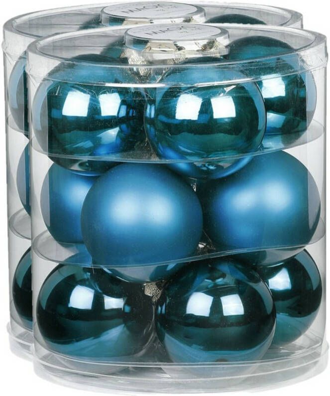 Merkloos 24x stuks glazen kerstballen diep blauw 8 cm glans en mat Kerstbal