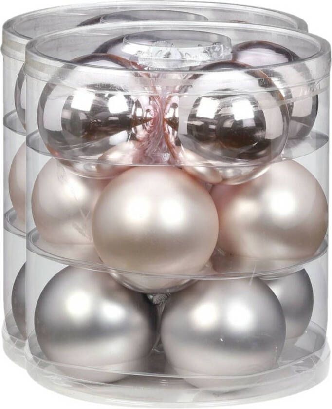 Merkloos 24x stuks glazen kerstballen lichtroze 8 cm glans en mat Kerstbal