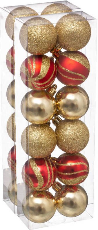 Merkloos 24x stuks kerstballen mix goud rood glans mat glitter kunststof 4 cm Kerstbal