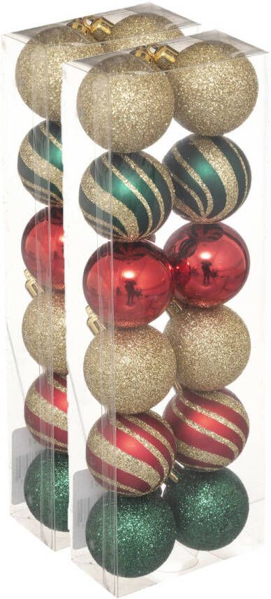Merkloos 24x stuks kerstballen mix goud rood groen glans mat glitter kunststof 4 cm Kerstbal
