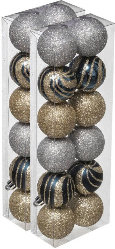 Merkloos 24x stuks kerstballen mix goud zilver glans mat glitter kunststof 4 cm Kerstbal