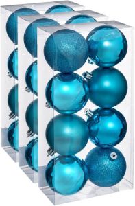 Merkloos 24x stuks kerstballen turquoise blauw glans en mat kunststof 7 cm Kerstbal