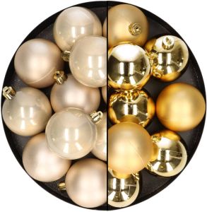 Merkloos 24x stuks kunststof kerstballen mix van champagne en goud 6 cm Kerstbal