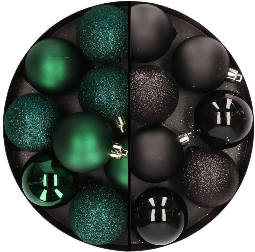 Merkloos 24x stuks kunststof kerstballen mix van donkergroen en zwart 6 cm Kerstbal