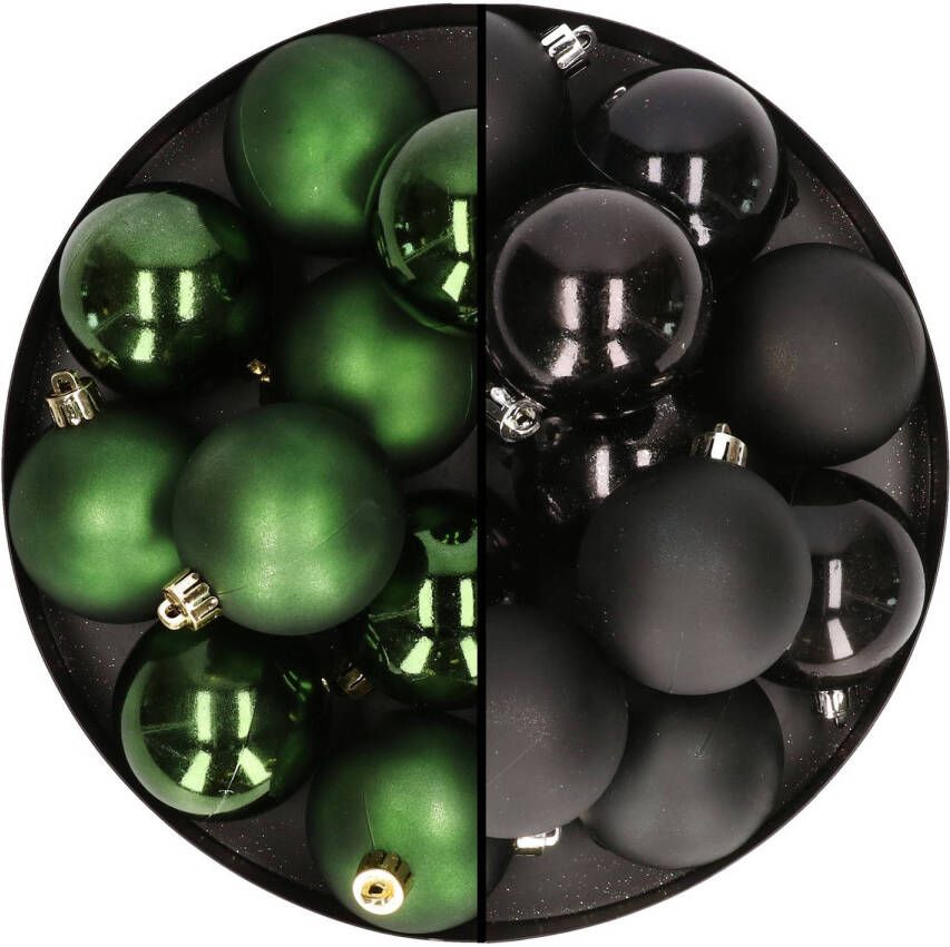 Merkloos 24x stuks kunststof kerstballen mix van donkergroen en zwart 6 cm Kerstbal
