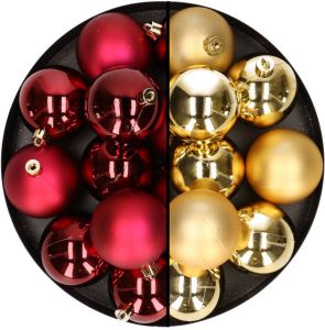 Merkloos 24x stuks kunststof kerstballen mix van donkerrood en goud 6 cm Kerstbal