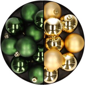 Merkloos 24x stuks kunststof kerstballen mix van goud en donkergroen 6 cm Kerstbal