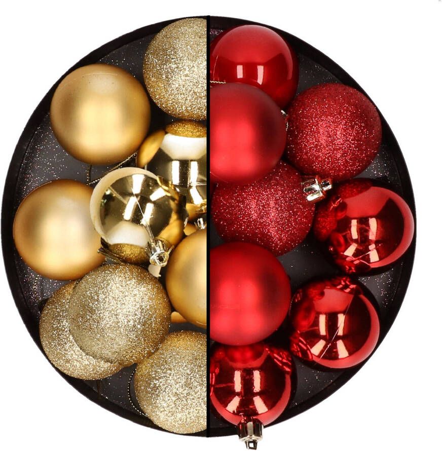 Merkloos 24x stuks kunststof kerstballen mix van goud en rood 6 cm Kerstbal