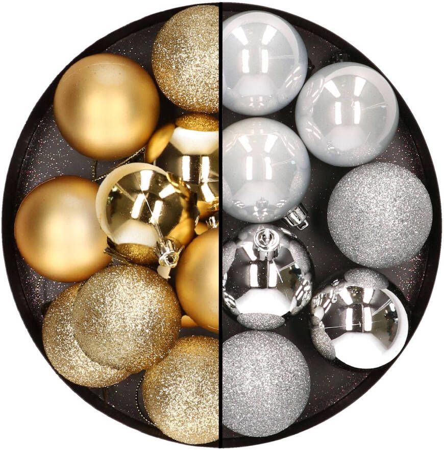Merkloos 24x stuks kunststof kerstballen mix van goud en zilver 6 cm Kerstbal