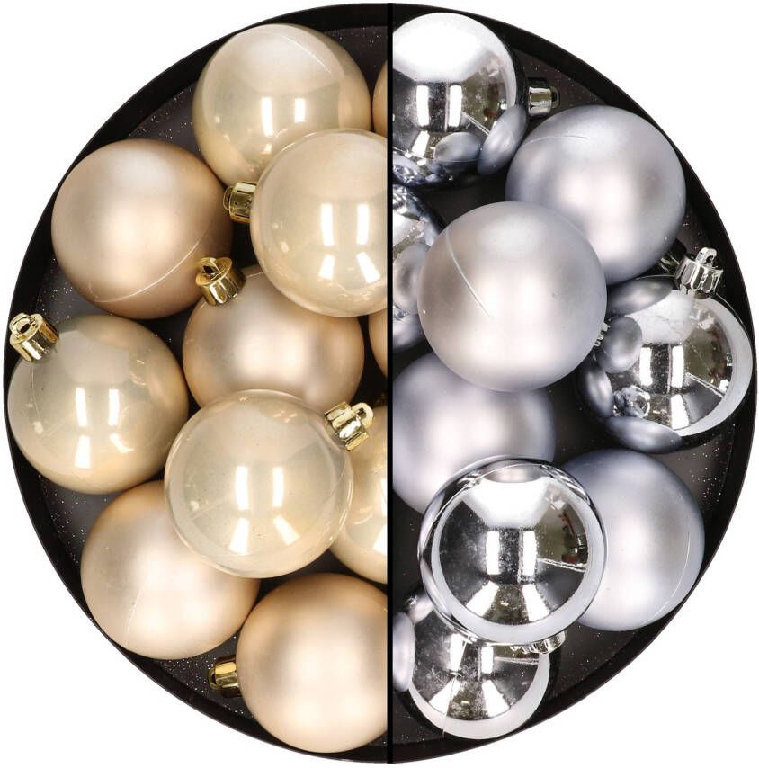 Merkloos 24x stuks kunststof kerstballen mix van zilver en champagne 6 cm Kerstbal