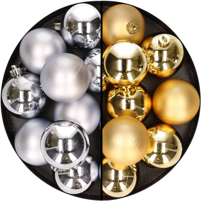 Merkloos 24x stuks kunststof kerstballen mix van zilver en goud 6 cm Kerstbal