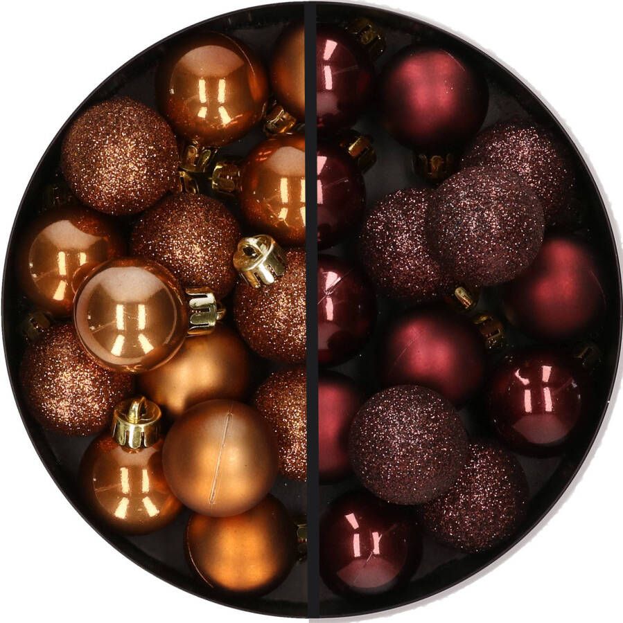 Merkloos 28x stuks kleine kunststof kerstballen bruin tinten 3 cm Kerstbal