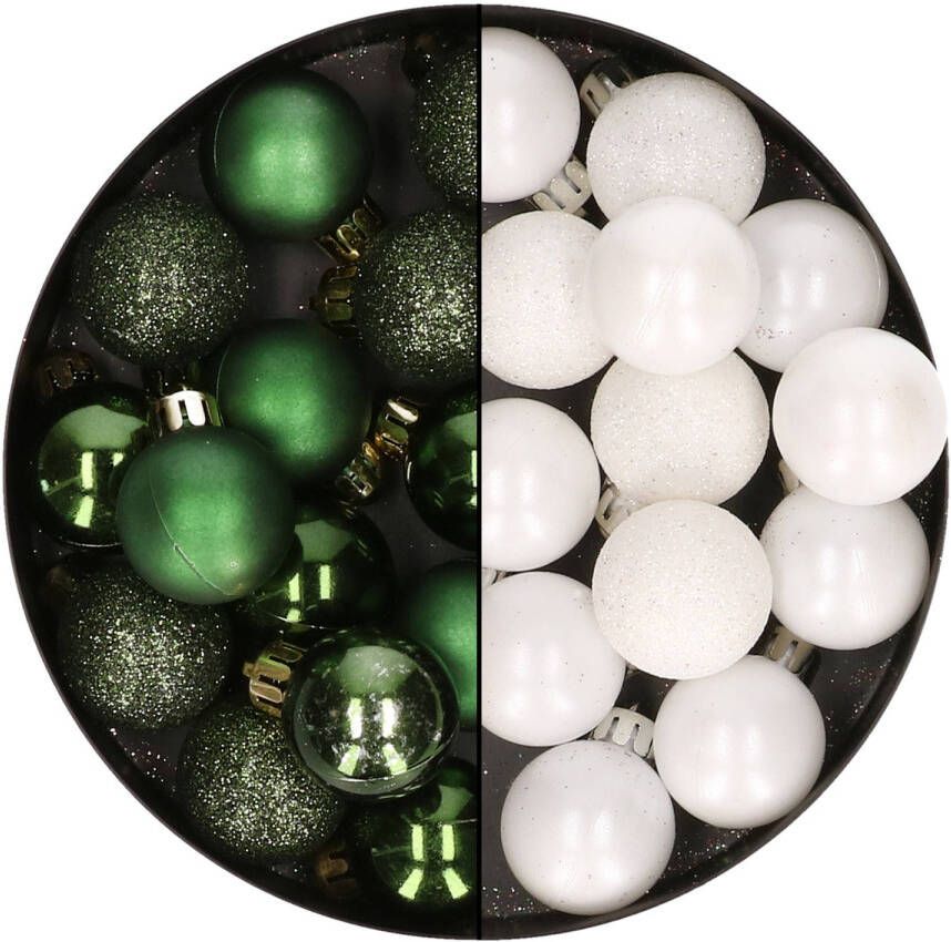 Merkloos 28x stuks kleine kunststof kerstballen wit en dennengroen 3 cm Kerstbal