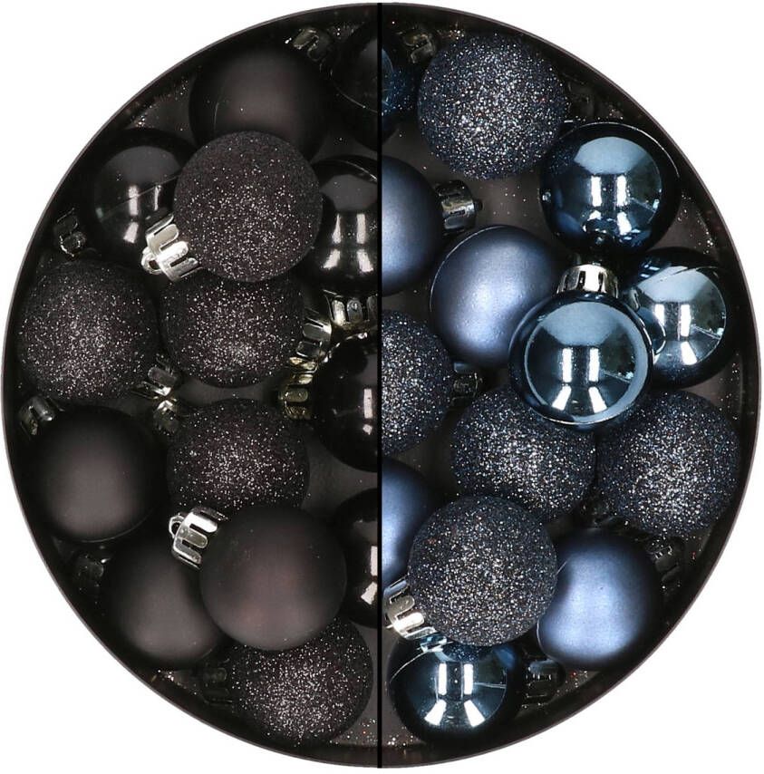 Merkloos 28x stuks kleine kunststof kerstballen zwart en nachtblauw 3 cm Kerstbal