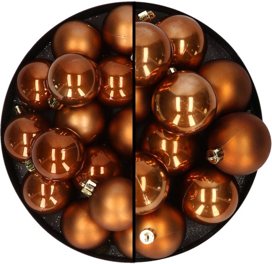 Merkloos 28x stuks kunststof kerstballen bruin 4 en 6 cm Kerstbal