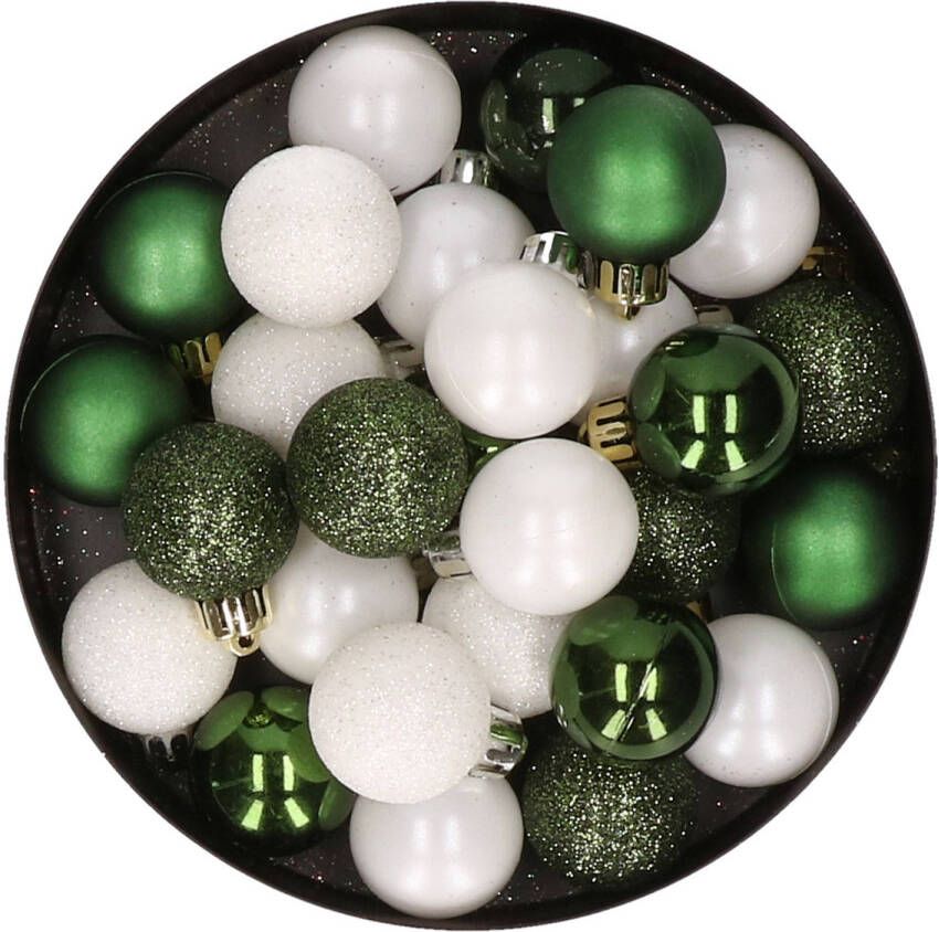 Merkloos 28x stuks kunststof kerstballen donkergroen en wit mix 3 cm Kerstbal