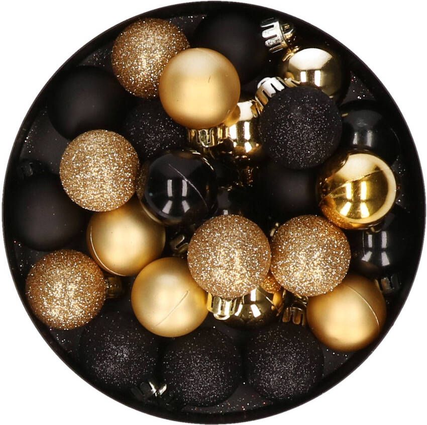 Merkloos 28x stuks kunststof kerstballen goud en zwart mix 3 cm Kerstbal