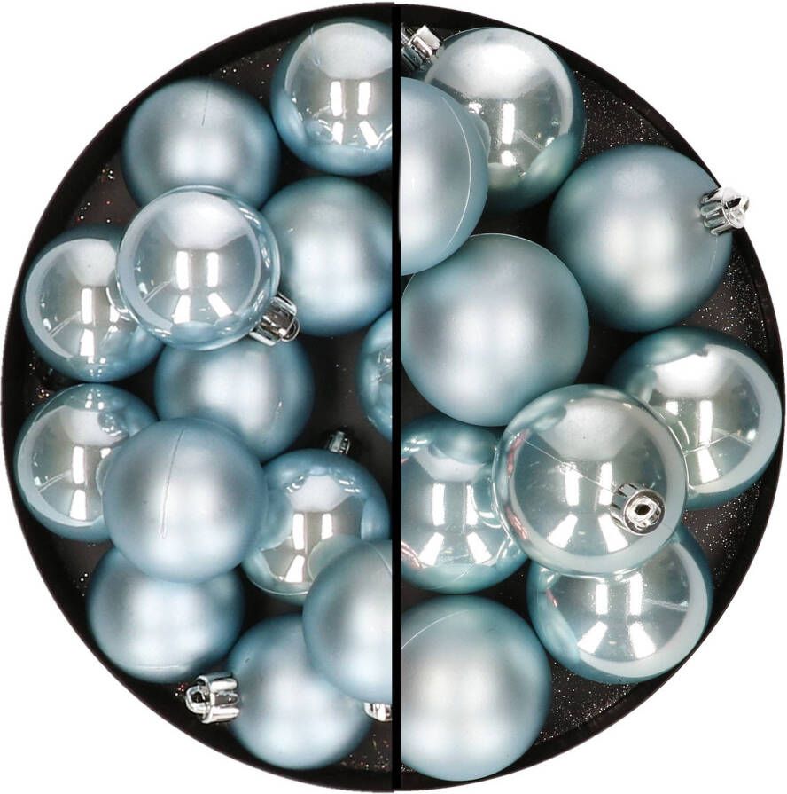 Merkloos 28x stuks kunststof kerstballen lichtblauw 4 en 6 cm Kerstbal