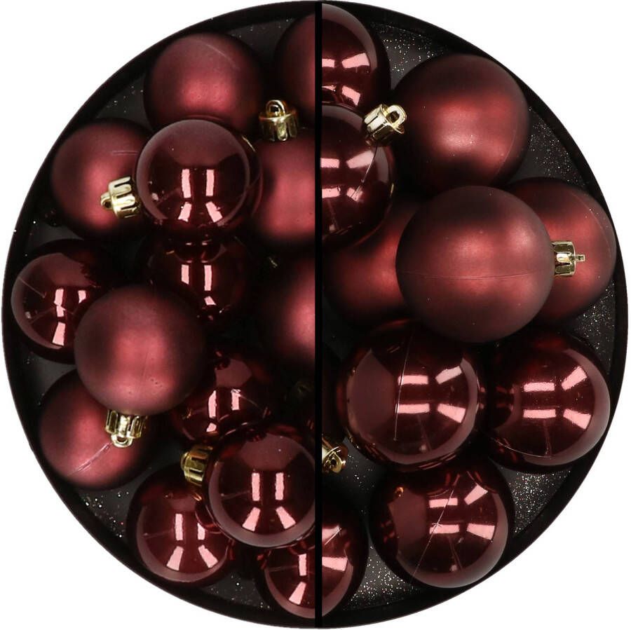 Merkloos 28x stuks kunststof kerstballen mahonie bruin 4 en 6 cm Kerstbal