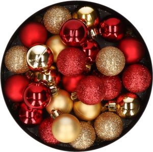 Merkloos 28x Stuks Kunststof Kerstballen Rood En Goud Mix 3 Cm Kerstbal