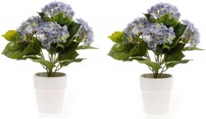 Shoppartners 2x Kunstplant Hortensia blauw in pot 37 cm Kamerplant blauwe Hortensia