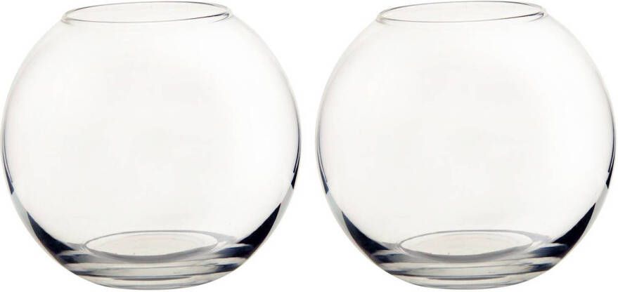 Merkloos 2x Bol kom vazen van glas 25 x 20 cm Vazen