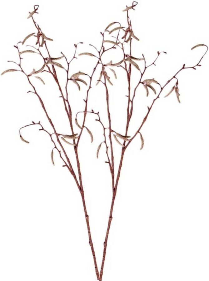 Merkloos 2x Bruine Betula pendula berkenkatjes kunsttakken 66 cm Kunstplanten