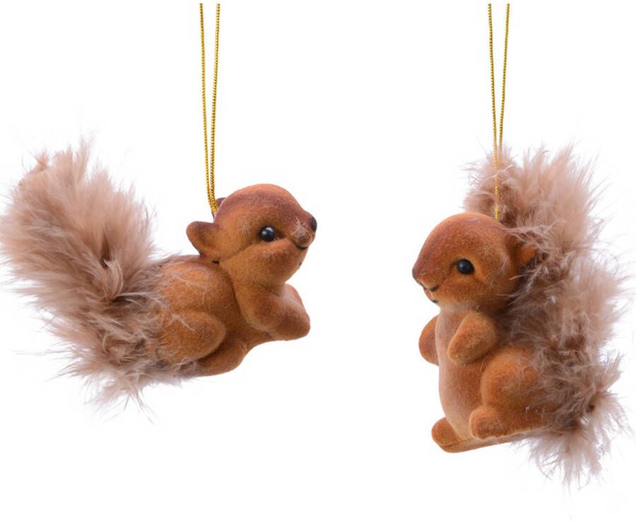 Merkloos 2x Bruine eekhoorns kerstversiering hangdecoraties 6 cm Kersthangers