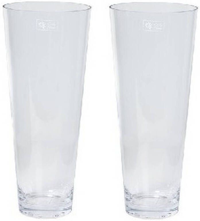 Merkloos 2x Conische vaas helder glas 18 x 43 cm 2x glazen boeketvaas conisch 2 stuks