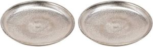 Merkloos 2x Woondecoratie aluminium dienbladen plateaus zilver rond 20 cm Kaarsenplateaus
