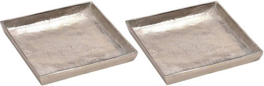 Merkloos 2x Decoratieve aluminium vierkante dienbladen zilver 20 cm Kaarsenplateaus