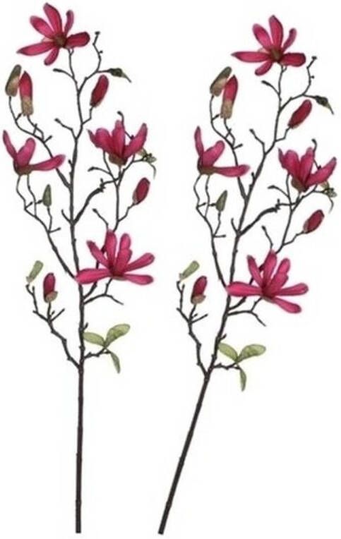Shoppartners 2x Fuchsia roze Magnolia beverboom kunsttakken kunstplanten 80 cm Kunstplanten kunsttakken Kunstbloemen boeketten Kunstplanten