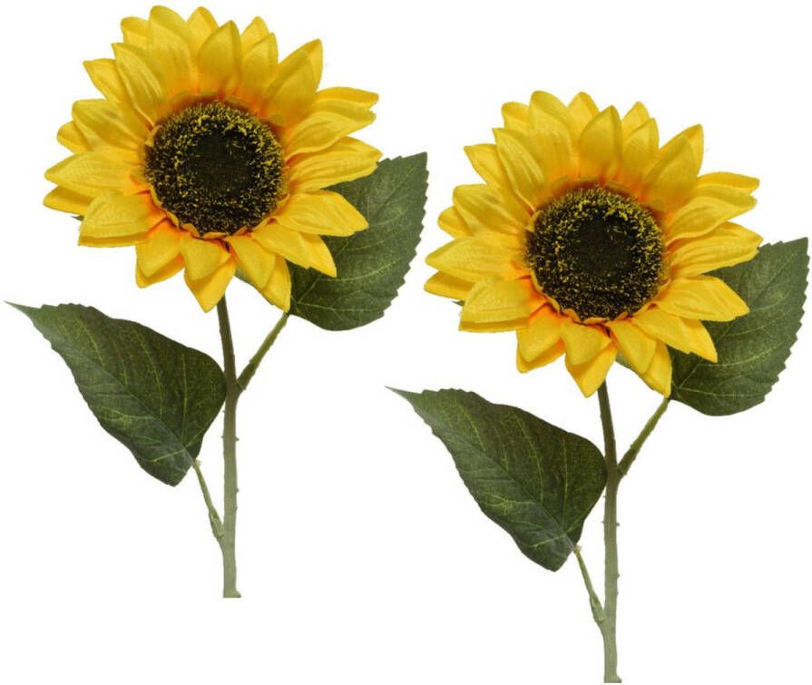 Merkloos 2x Gele kunst zonnebloemen kunstbloemen 64 cm decoratie Kunstbloemen