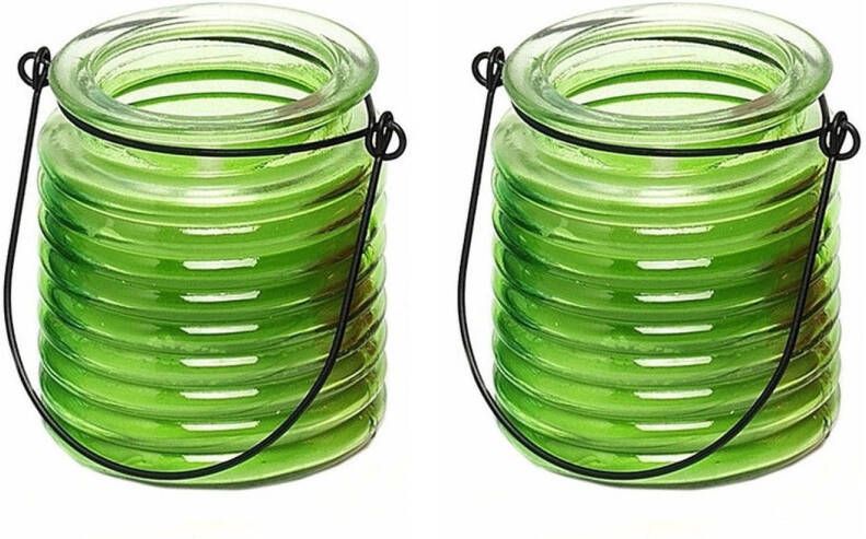 Merkloos 2x Geurkaarsen citroen anti muggen in groen glas geurkaarsen