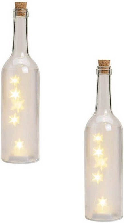 Merkloos 2x Glazen decoratie flessen met sterren inclusief verlichting 29 x 7 cm kerstverlichting figuur