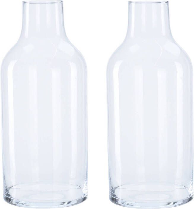 Merkloos 2x Glazen fles vaas vazen 13 5 x 30 cm transparant 3300 ml Home deco woondecoratie vazen