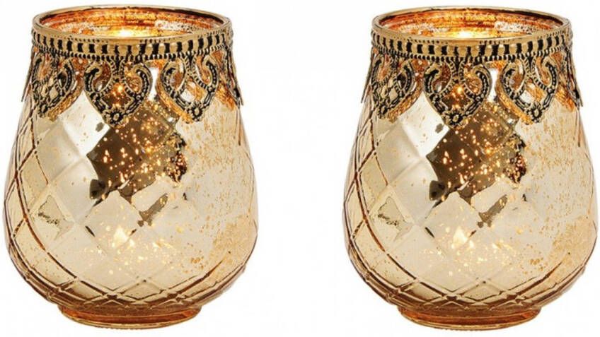 Merkloos 2x Glazen kaarsenhouders voor theelichtjes waxinelichtjes 9 x 10 cm Oosters Waxinelichtjeshouders