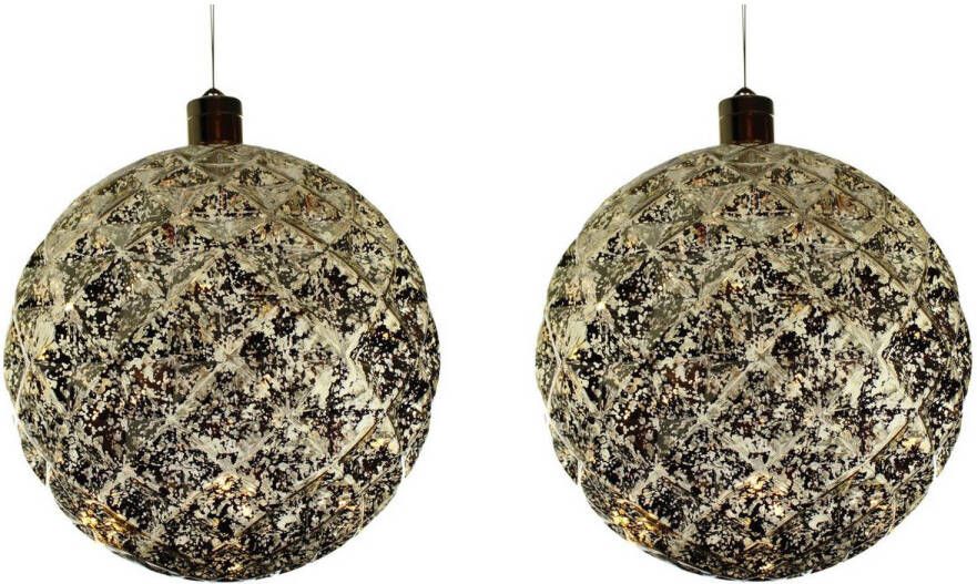 Merkloos 2x Grote gouden verlichte decoratie kerstballen 20 cm Kerstbal