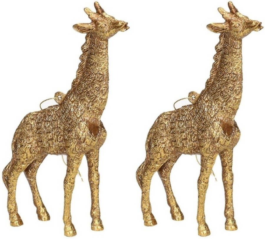 Merkloos 2x Gouden giraf kerstornamenten kersthangers 8 cm Kersthangers