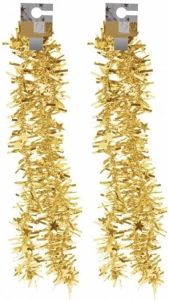 Merkloos 2x Gouden Kerstversiering Folieslingers Met Sterretjes 180 Cm Kerstslingers