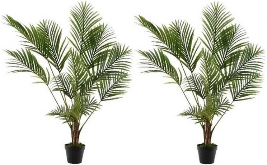 Merkloos 2x Groene Areca goudpalm palmen kunstplanten 125 cm met zwarte pot Kunstplanten