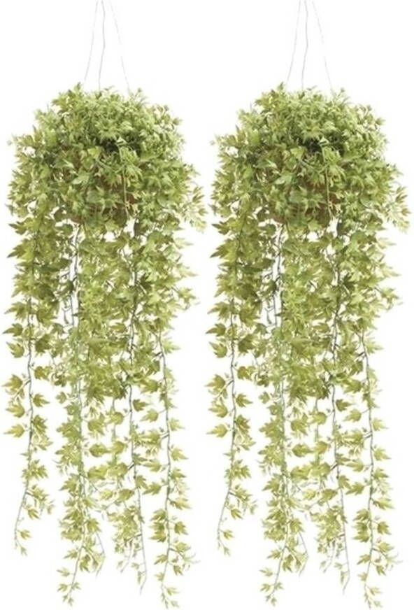 Merkloos 2x Groene hedera klimop kunstplanten 50 cm met hangpot Kunstplanten